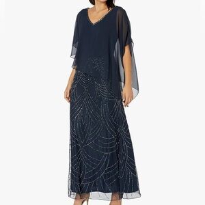 J Kara Women's Pop Over with Beaded Bottom 8 evening gown